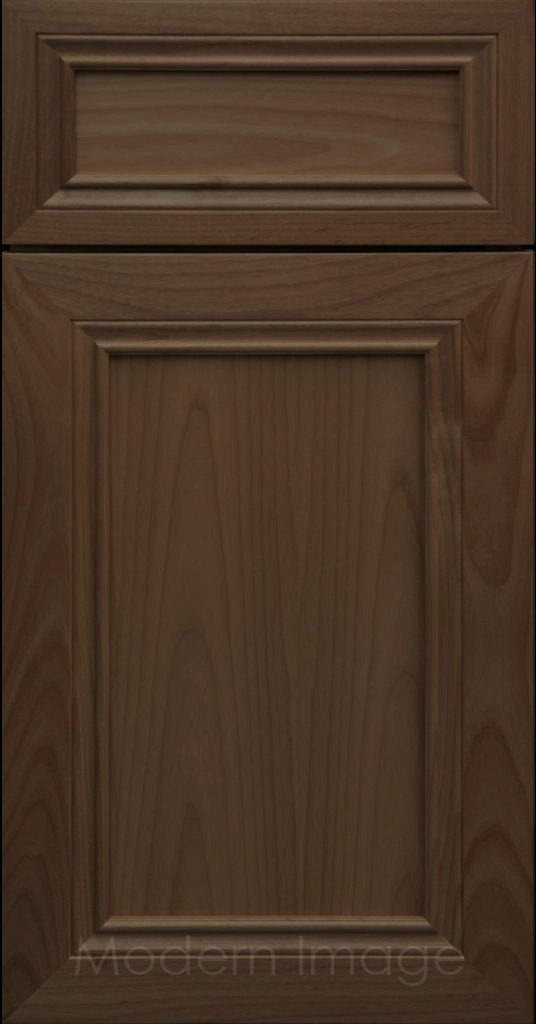 Corona Flat Panel Kitchen Cabinet in Driftwood Stain with mitered molding
